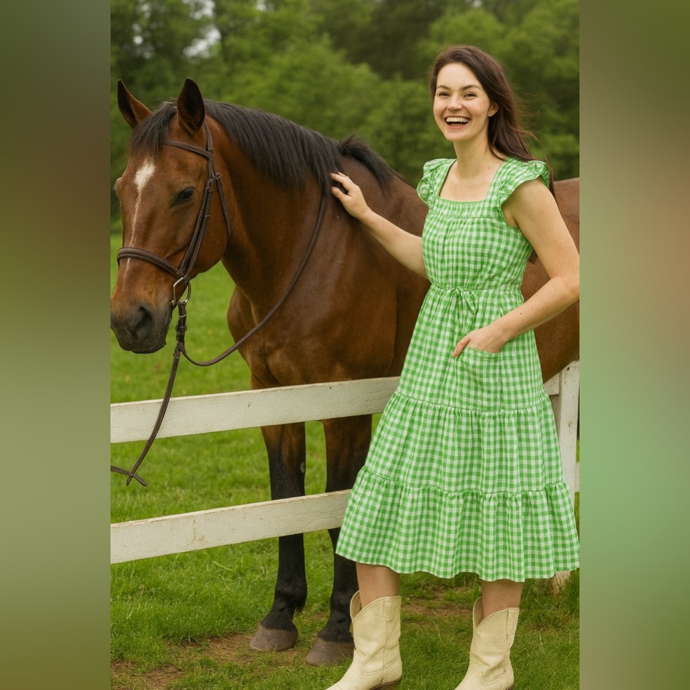Draper James Green Gingham Midi Dress - Picture 7 of 16